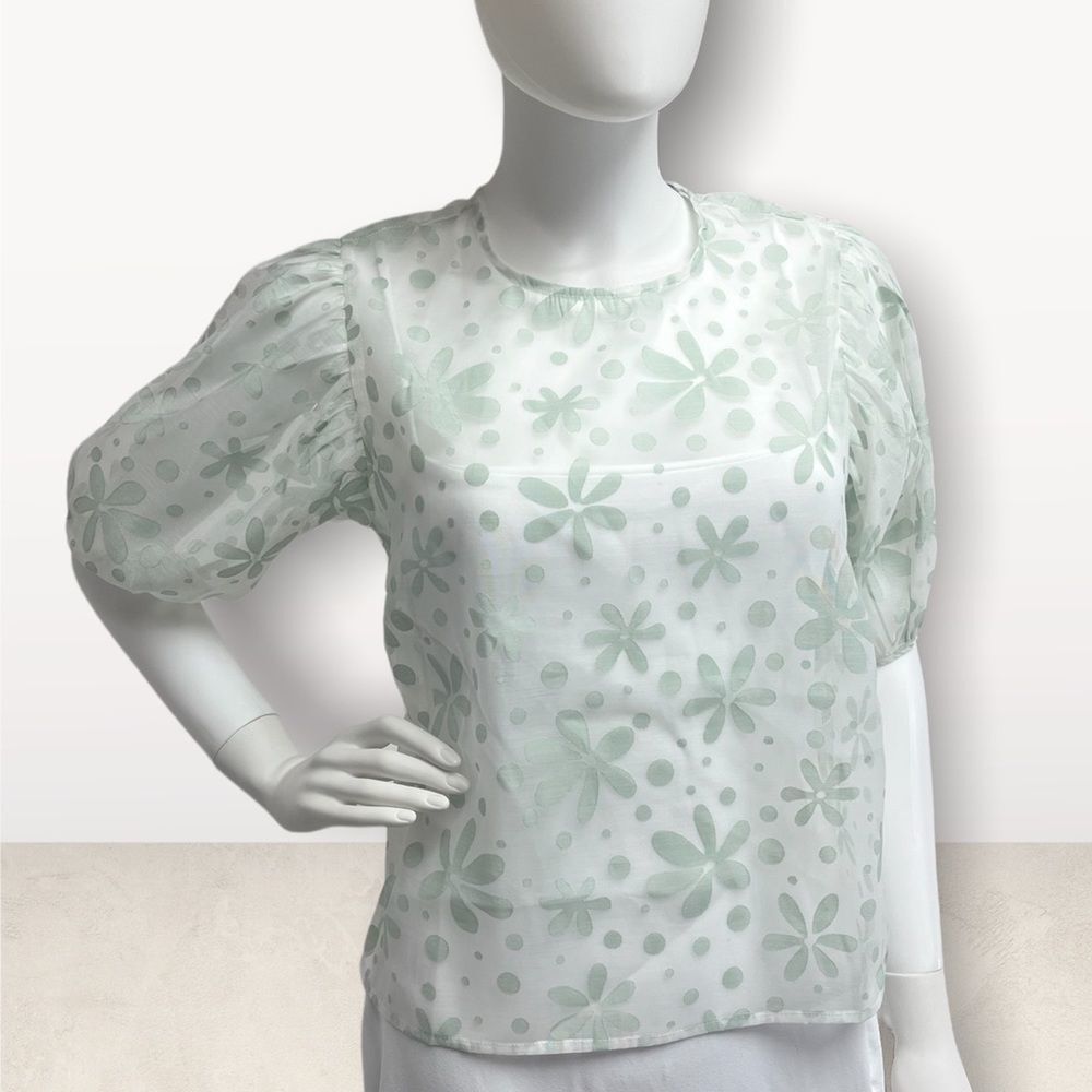 M.I.D Sheer Puff Sleeve Floral‎ Top